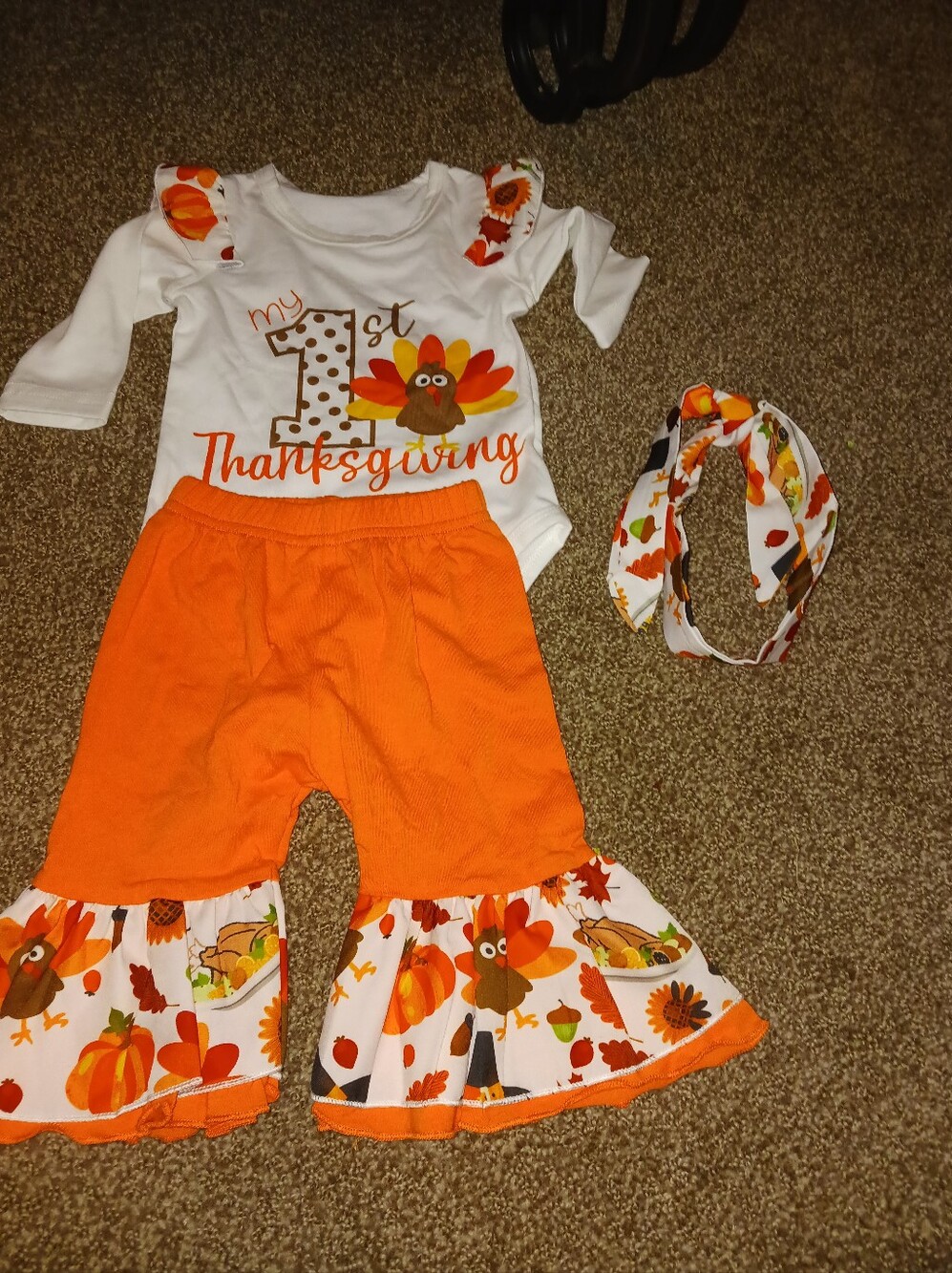 My 1st Thanksgiving Orange Turkey Outfit - Size 0/3 Months